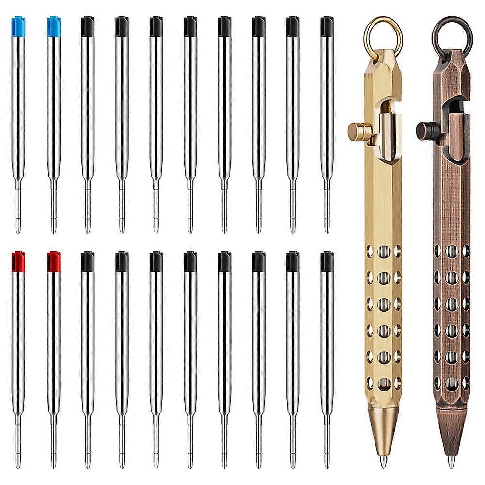 2Pack Bolt Action Pen Set, Hexagonal Solid Brass Pocket Pen with 20 Ballpoint Refills B