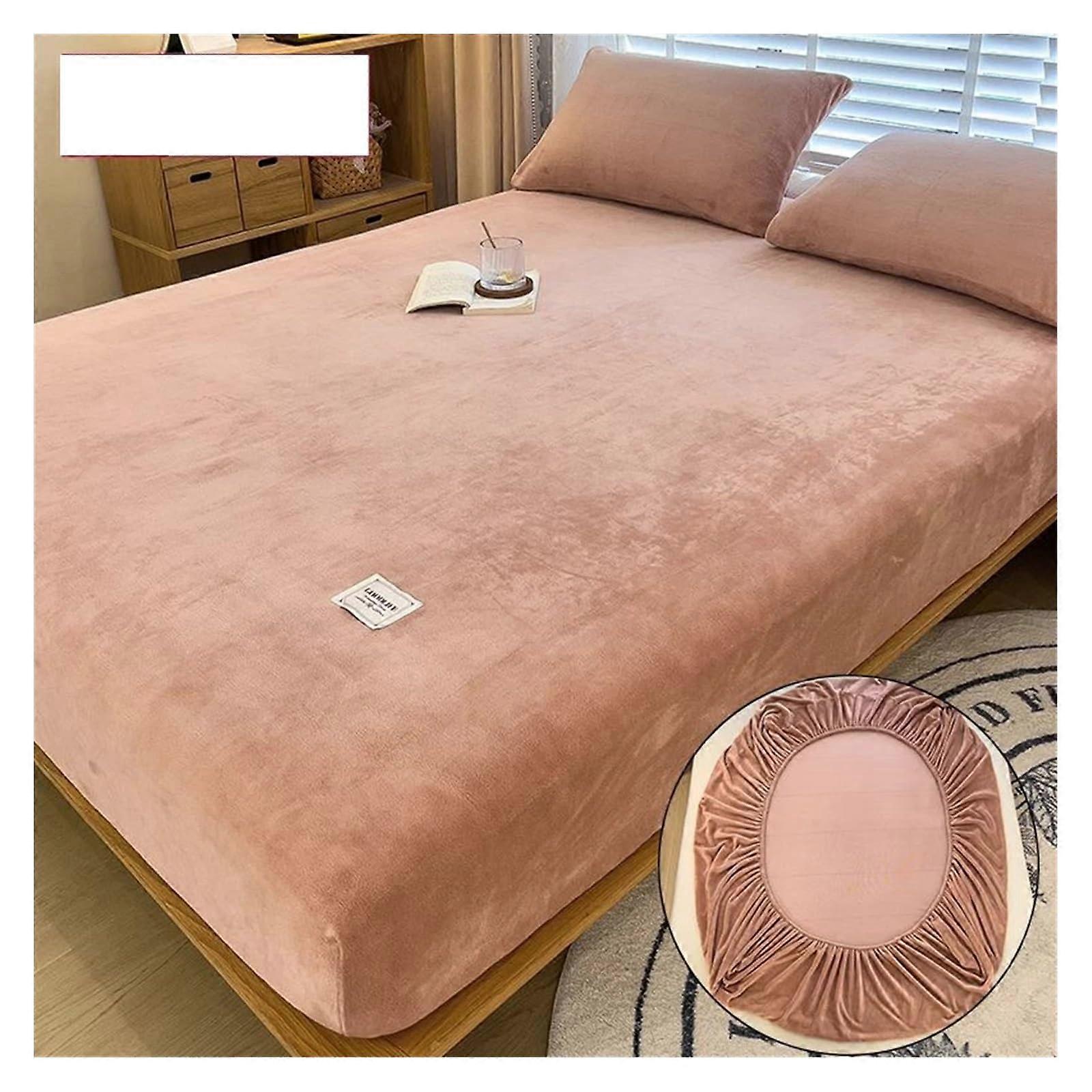 Velvet Fleece Fitted Sheet King Size  Ultra Soft Warm Winter Bed Sheet with Secure Elastic Fit