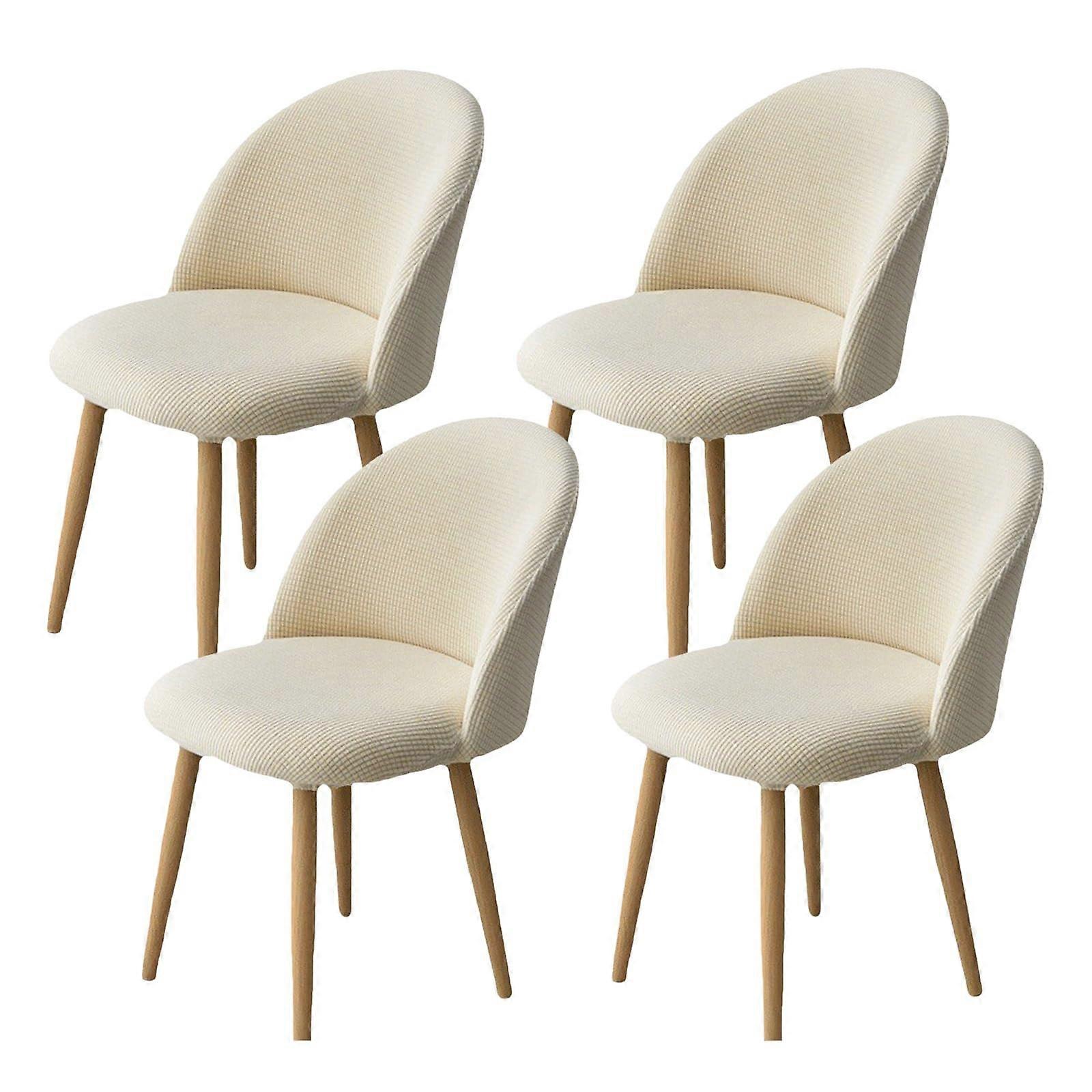Waterproof Stretch Dining Chair Covers for Curved Back, WrinkleResistant, OffWhite 4pcs