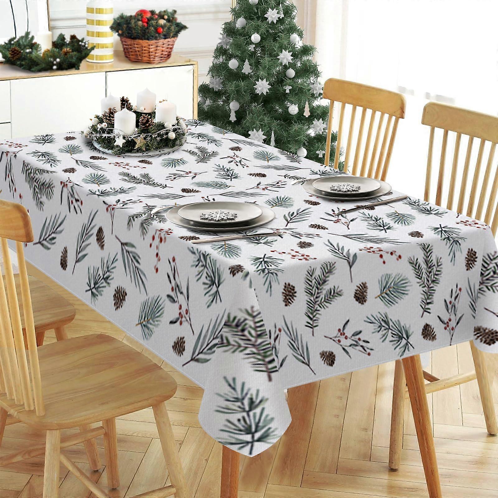 Christmas Rectangular Tablecloth 60 x 104 Inch Polyester Holiday Dining Cover with Pine Cones and Red Berries
