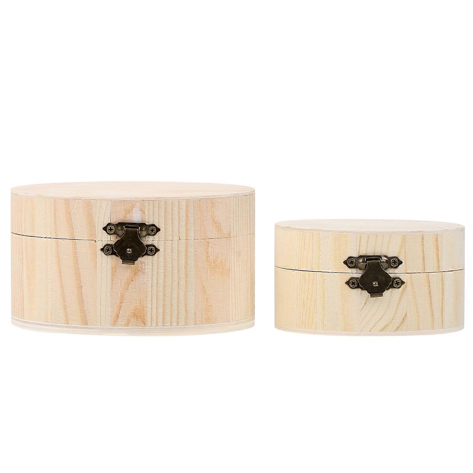 Wooden Storage Case for Small Item Storage 2Pcs Round Wood Boxes