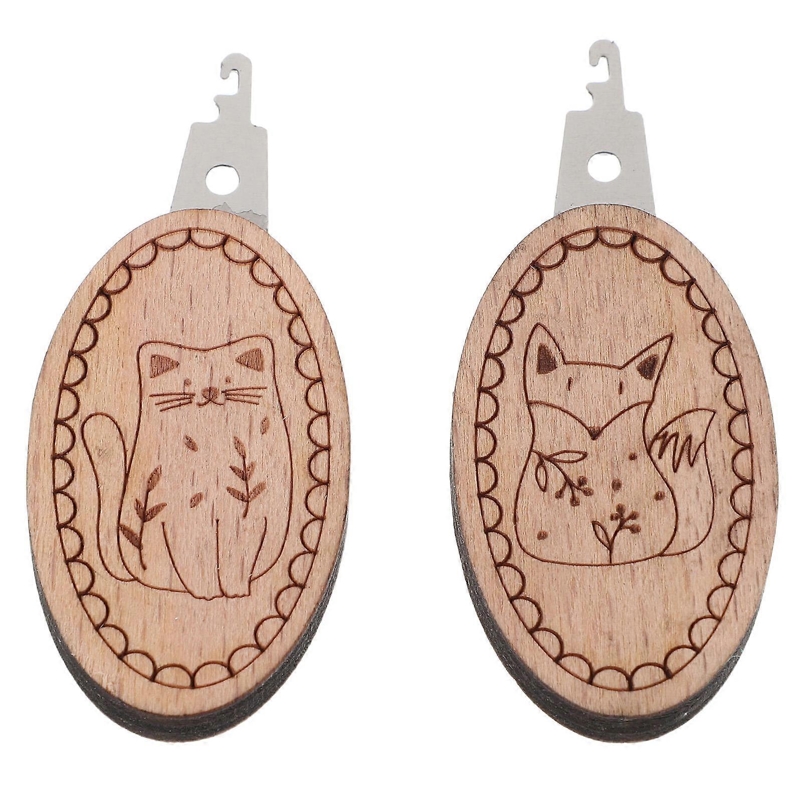 Threading Tool for Cross Stitches 2Pcs Embroidery Needle Threader Wood Handle