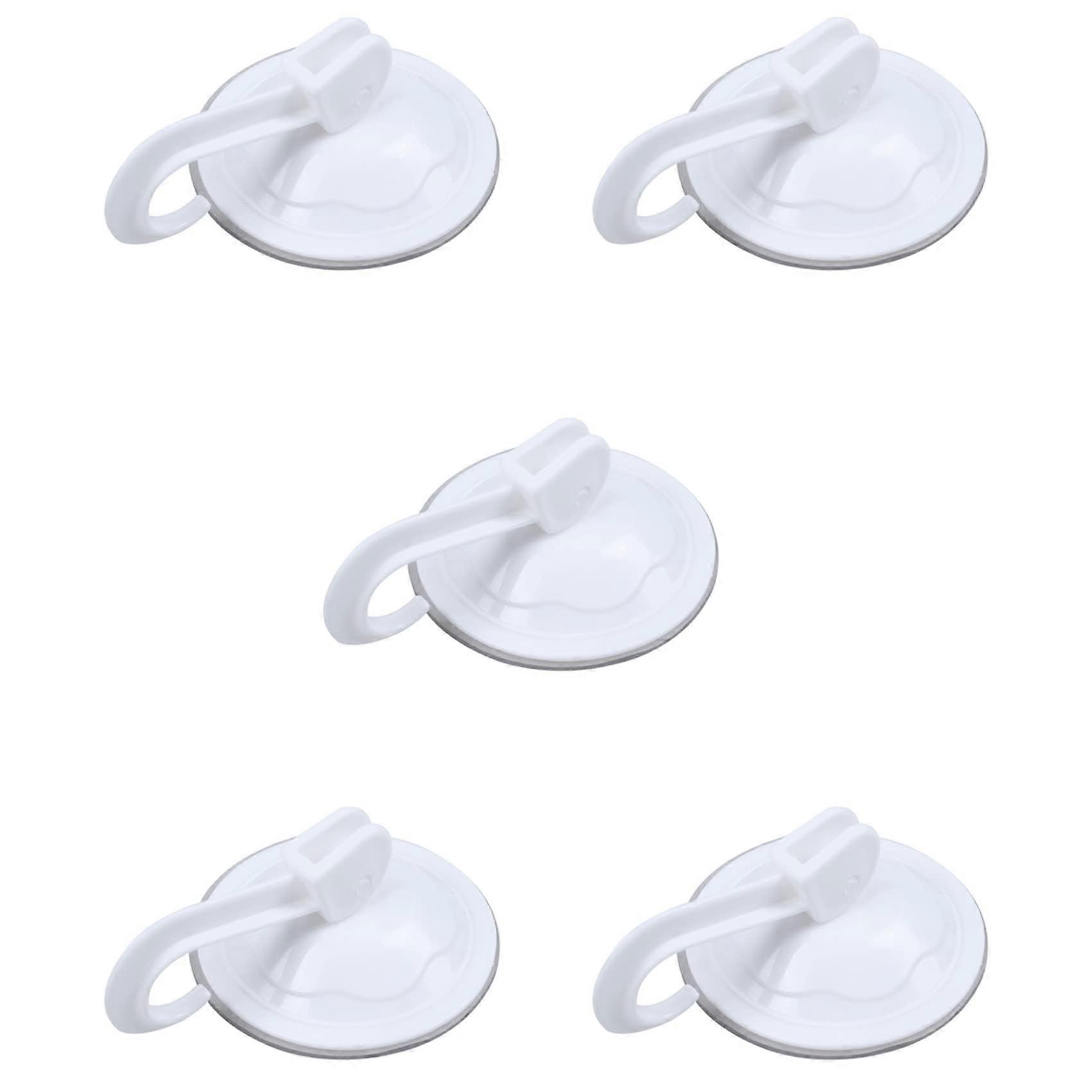 5X White Plastic 7cm Suction Cup Hooks for Wardrobe and Wall, Strong Hold, Tool Install