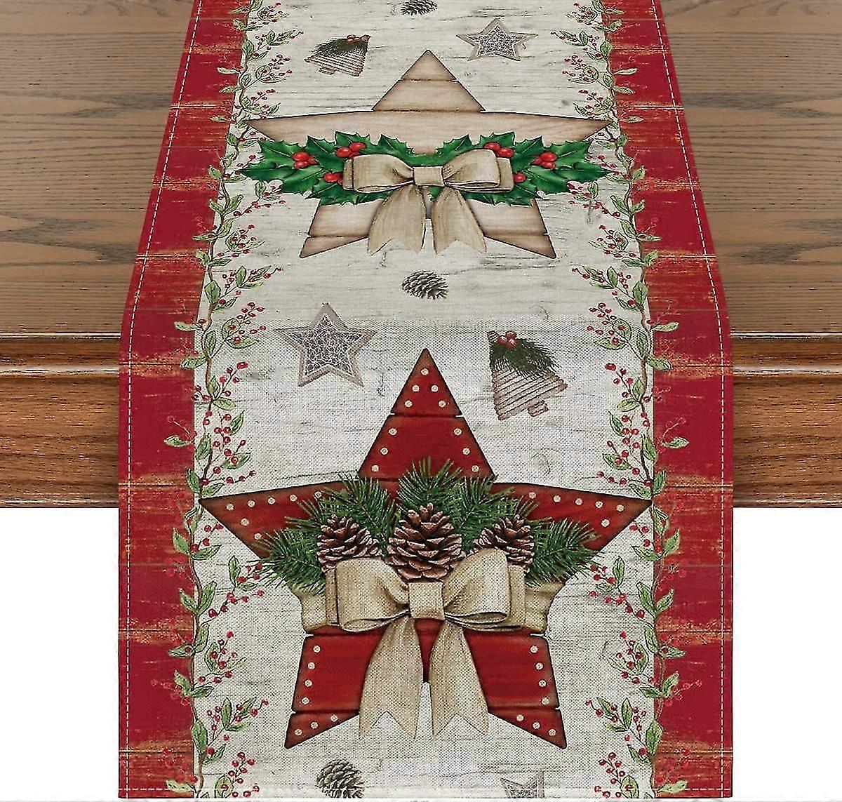 1pc, Lin Table Runner, Christmas Theme Table Runner, julepynt, Santa Claus Winter