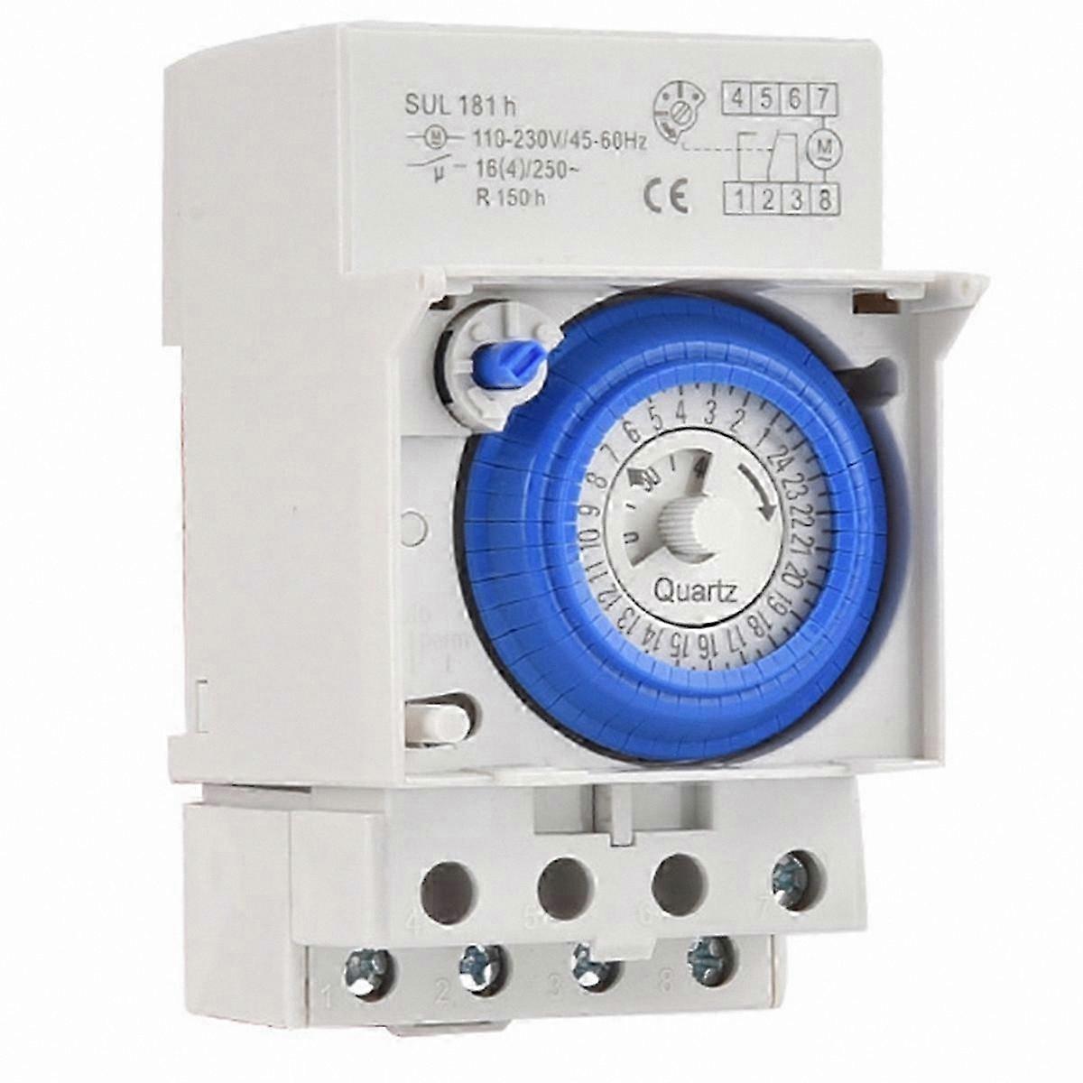 Din Rail Mountable 30-Minute Analog Timer Switch, Programmable 24-Hour AC110V-230V Mechanical Timer