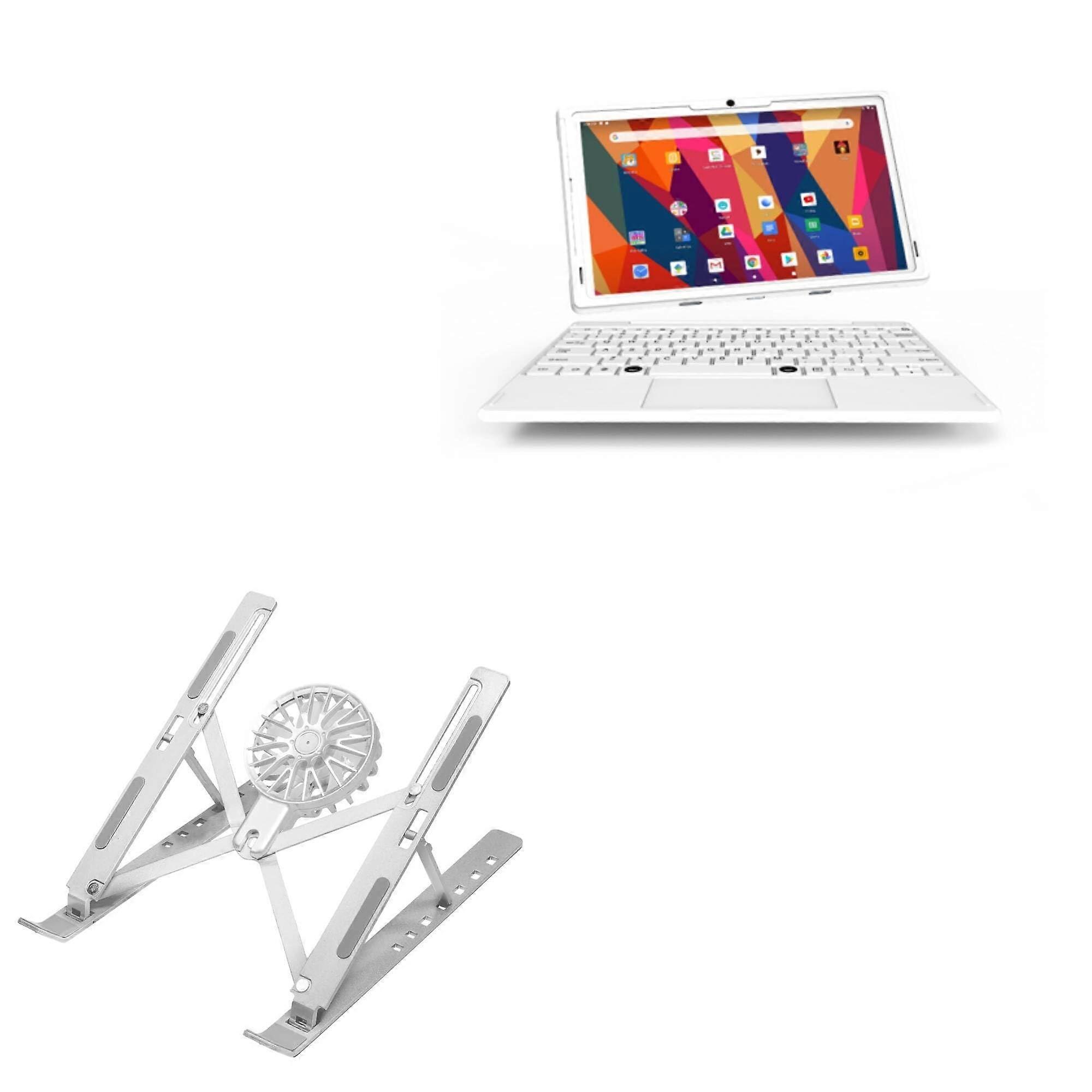 Adjustable Laptop Stand with USBC Cooling Fan, Ergonomic MultiAngle Viewing, Metallic Silver