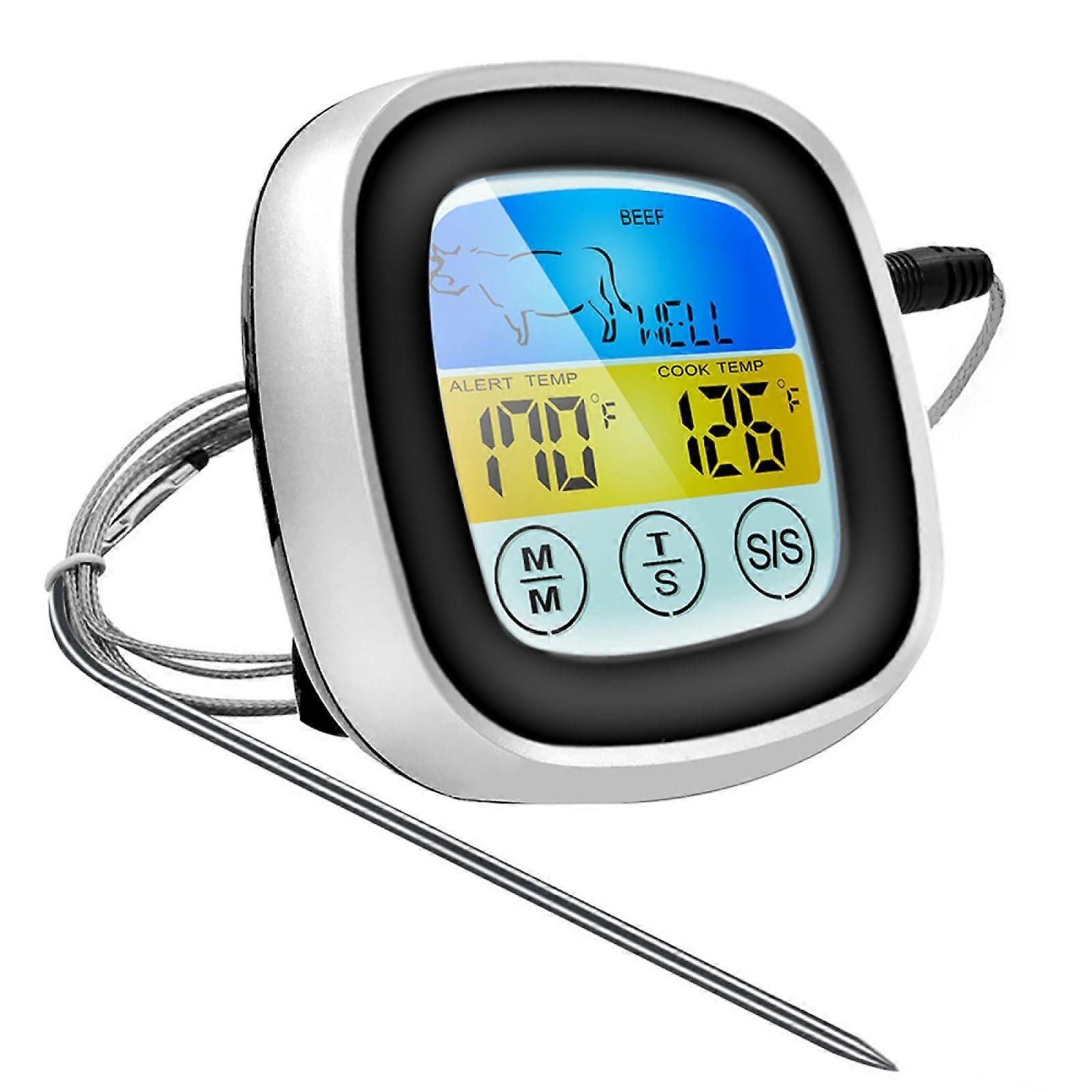 Digital Meat Thermometer Touch Screen with Stainless Steel Probe and Timer for Kitchen BBQ Grill