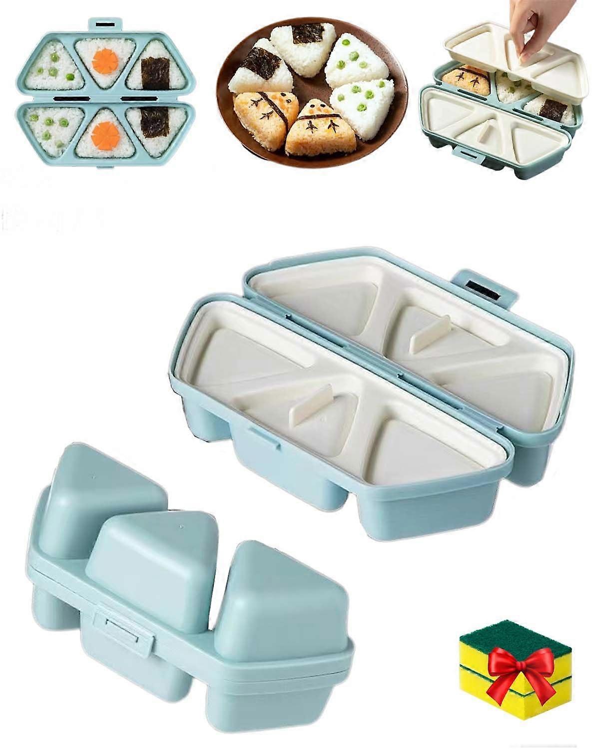 Onigiri Maker 6 Cavity Triangle Sushi Mold Non Stick Foldable Rice Ball Making Tool Blue