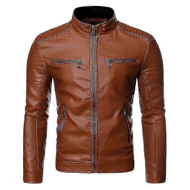 Men's Motorcycle Jacket, Thin Standing Neck, Tight Zippered Leather Ja