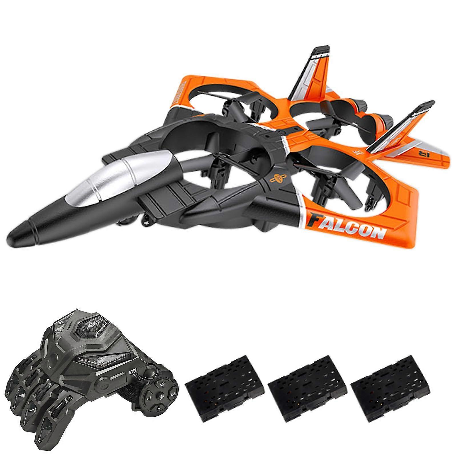 RC Airplane with LED Lights for Beginners, Durable EPP Foam Fighter with 3 Batteries, Orange