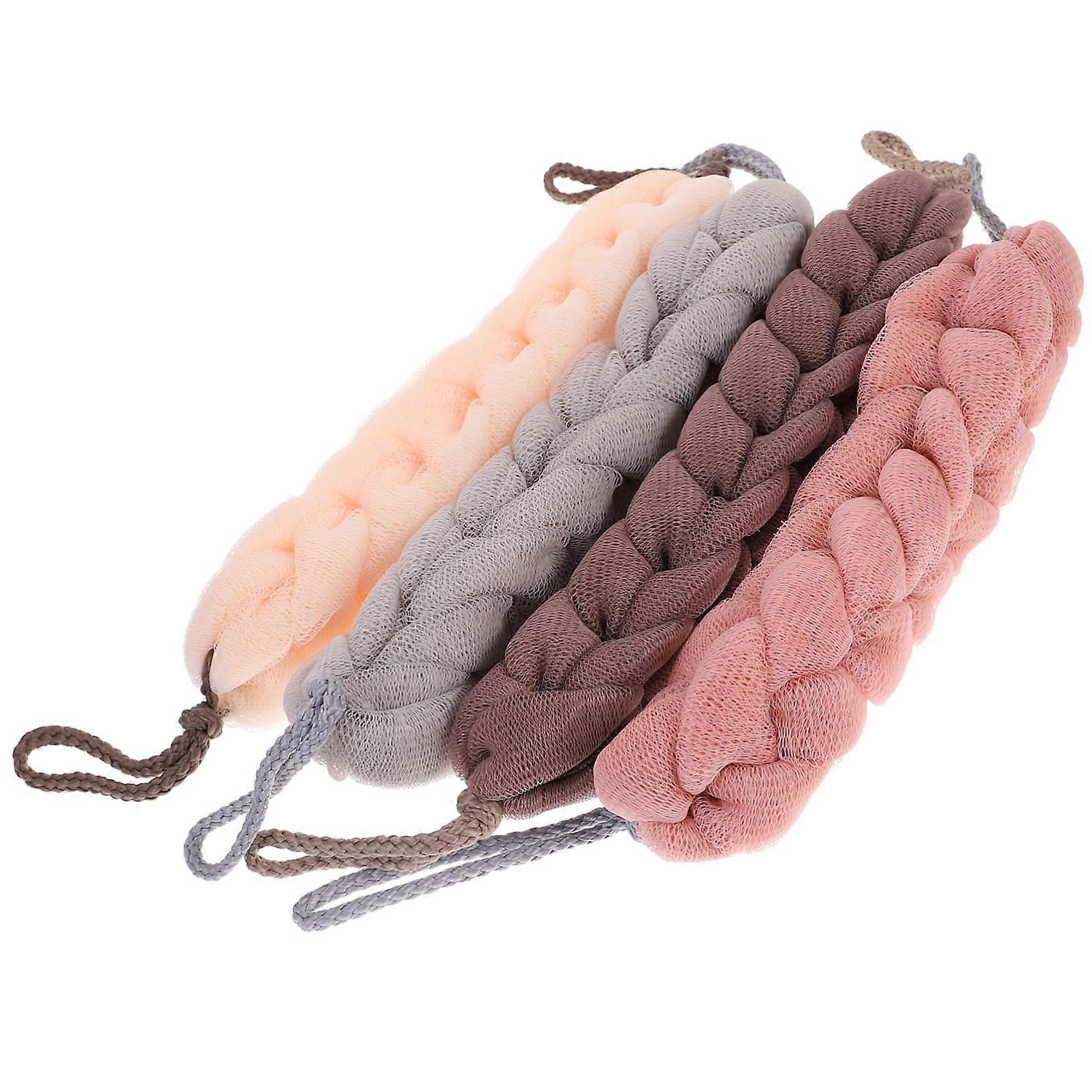 Bath Sponge Body Scrubber Set with Handle for Shower, Gentle Exfoliation, Quick Dry, 4pcs