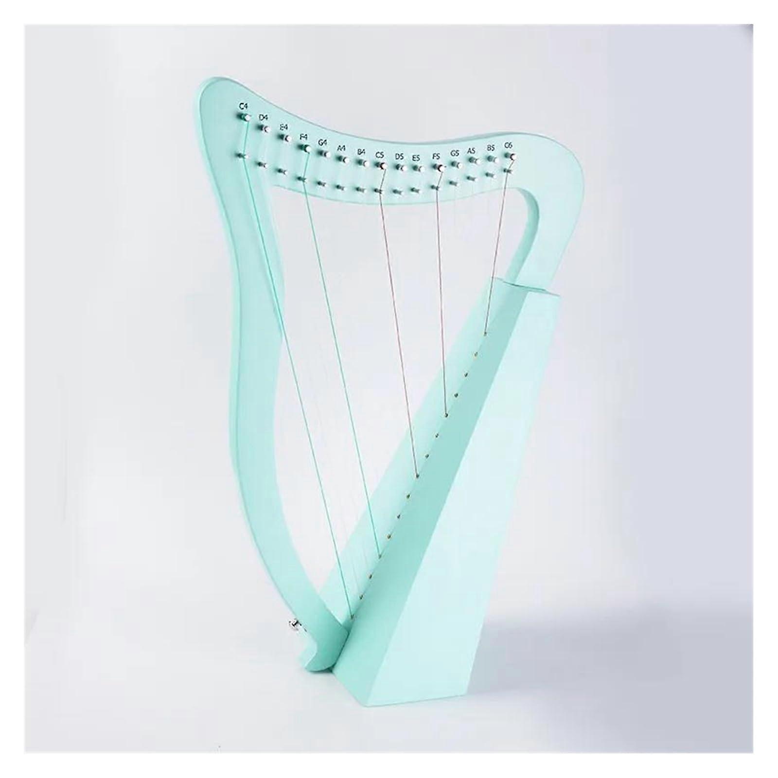 15 String Lyre Harp Solid Mahogany Body Green Portable Harp Warm Sustained Tone Beginner Gift Set