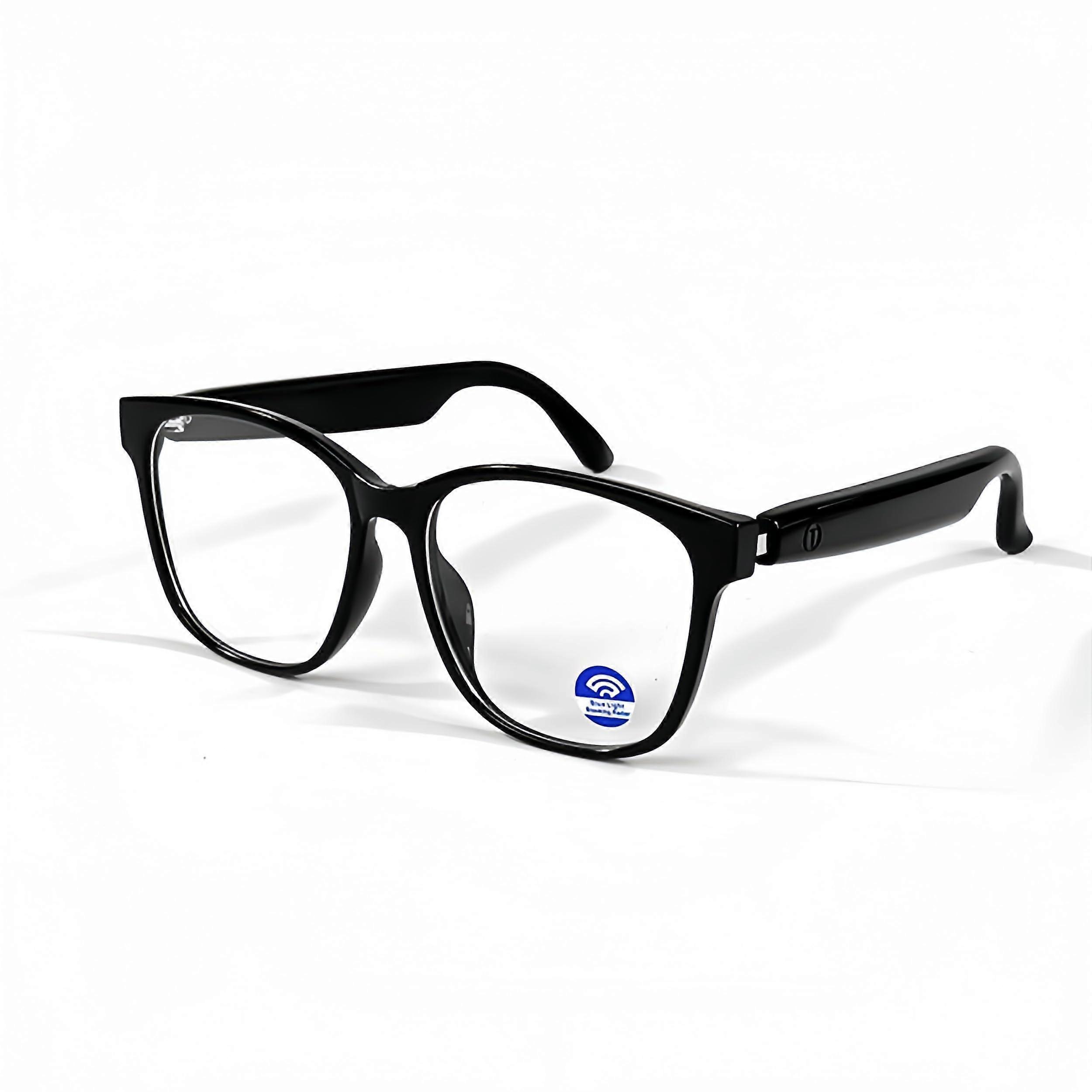 GS08 Smart Bluetooth Glasses with Speakers, Blue Light Blocking Clear Lens, Magnetic Charging