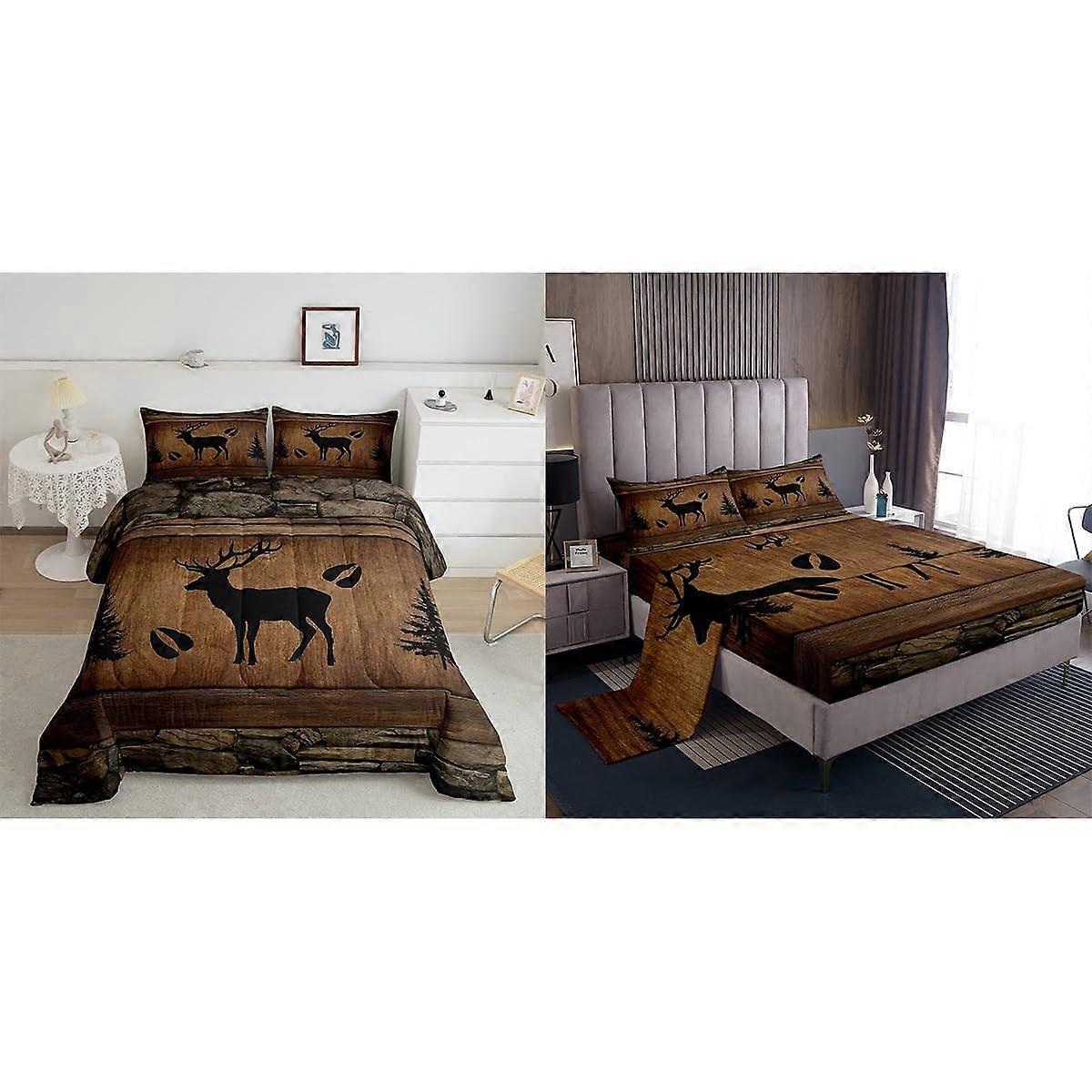 Twin Deer Comforter and Sheet Set, 5 Piece Nature Inspired Bedding, Machine Washable