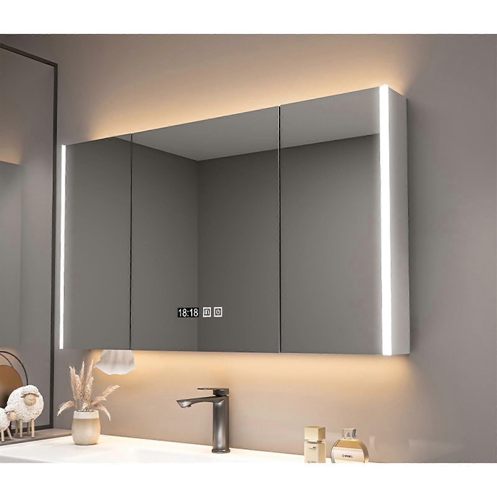LED Bathroom Mirror Cabinet with BuiltIn Defogger, Triple Light Modes, Touch Control, White 90cm