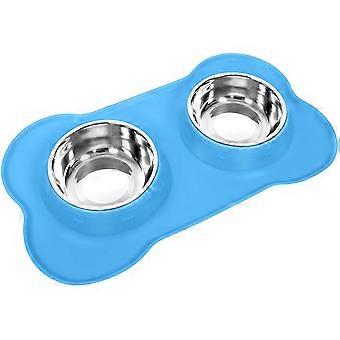 Double Dog Cat Bowls Edelstahl No Spill No Skid Silikonmatte