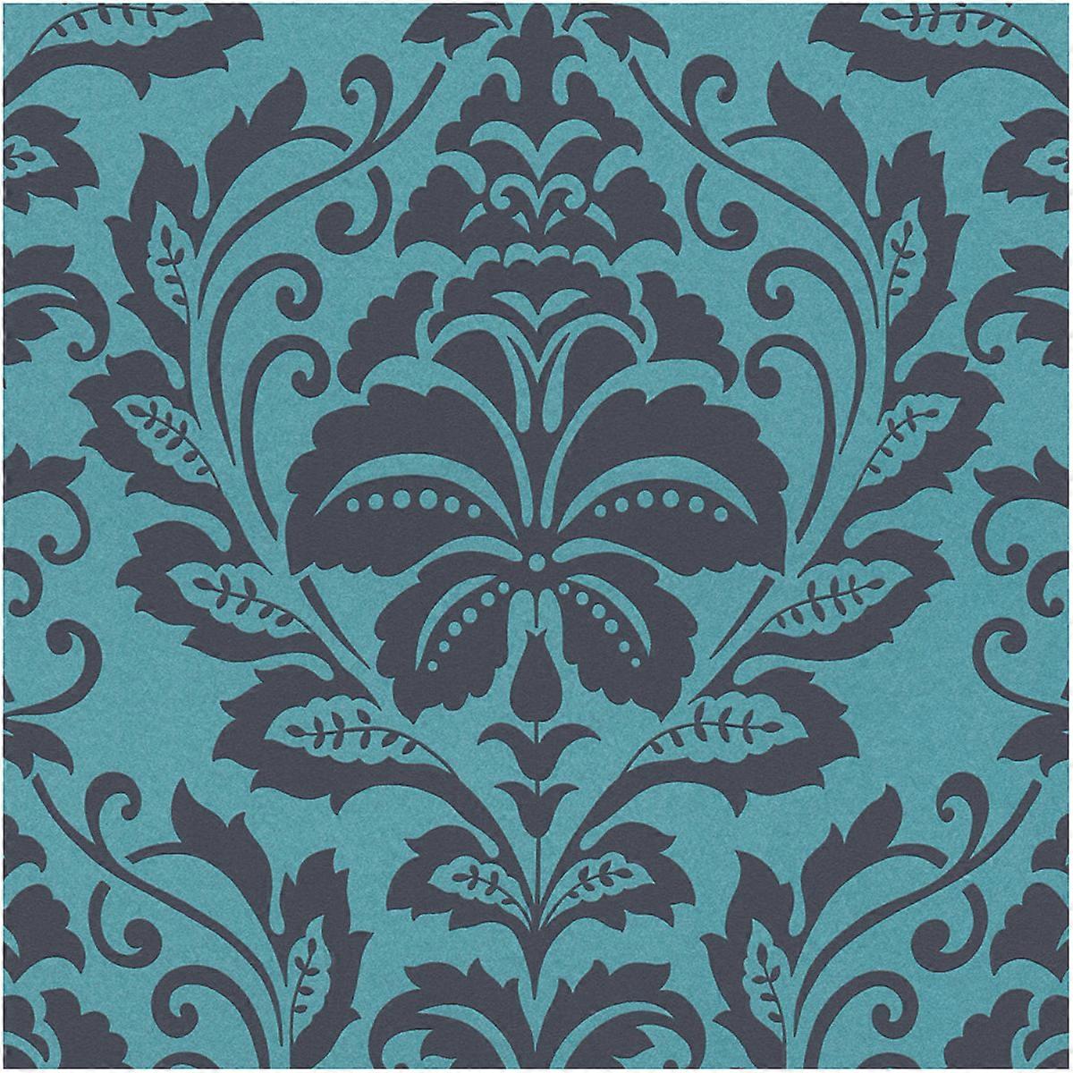 Blue/Black Baroque Wallpaper