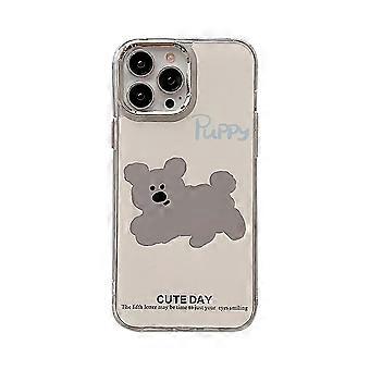 Cute Cartoon Puppy Dog Mirror Plating Shockproof Protective Silver Case for iPhone 12 Pro