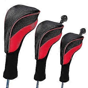3-teiliges Golfschläger-Set mit Holzschlägern und austauschbaren Schutzhüllen für 1/3/5 Schläger, rot, z