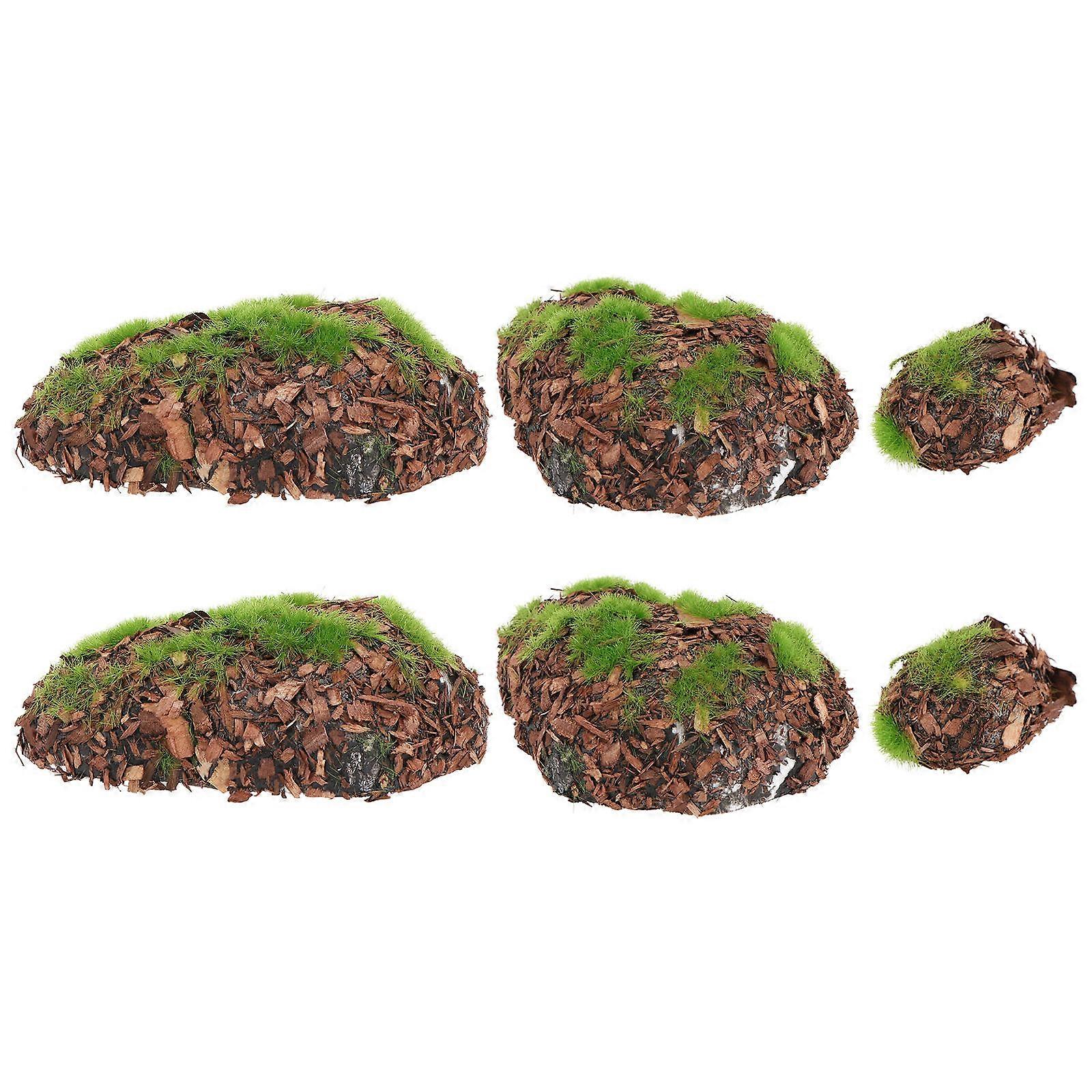 6PCS Simulated Moss Stone Decor Multiple Shape Flocking Moss Block (Green L+M+S)