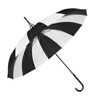 Long Handle Pagoda Umbrella, 16 Ribs Large Striped Black White Pattern, Wind Resistant Sun Rain Umbrella for Photography, Impact Cloth