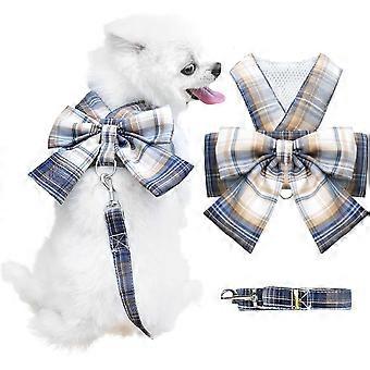 Dog Harness for Small Dogs with Bow Small Harness for Dogs with D-Ring Soft Mesh Adjustable Harness Set Puppy Pet Harness and Leash (Navy Blue M)