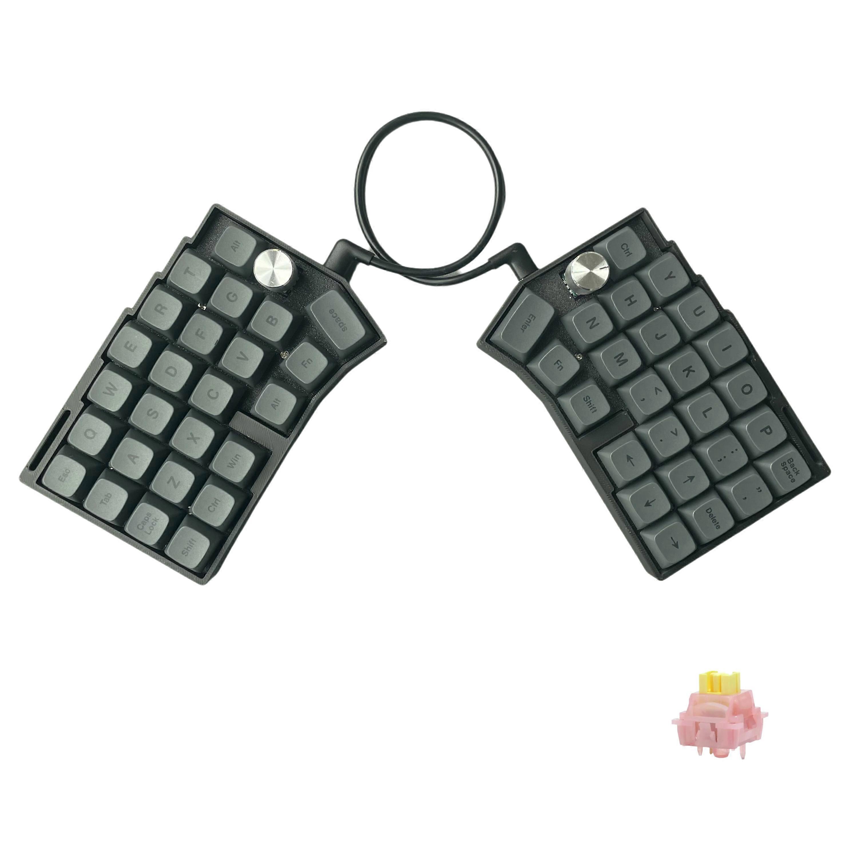 Wired Split Mechanical Keyboard, Hot-Swappable, Dual Knobs, RGB,Vial Programmable, Ergonomic Design