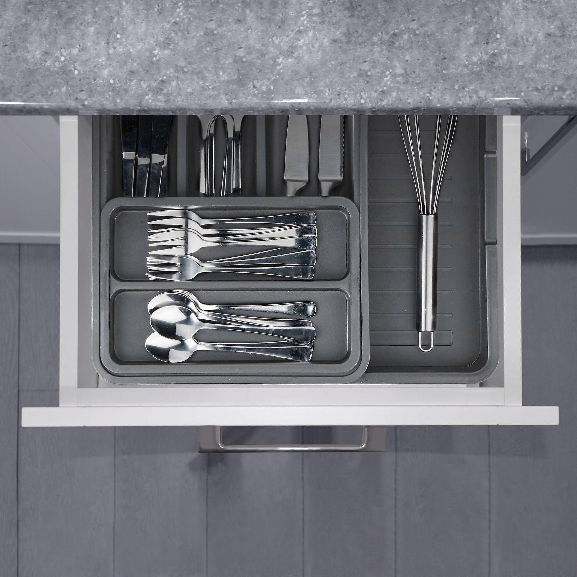 Pull-out cutlery tray in dark grey