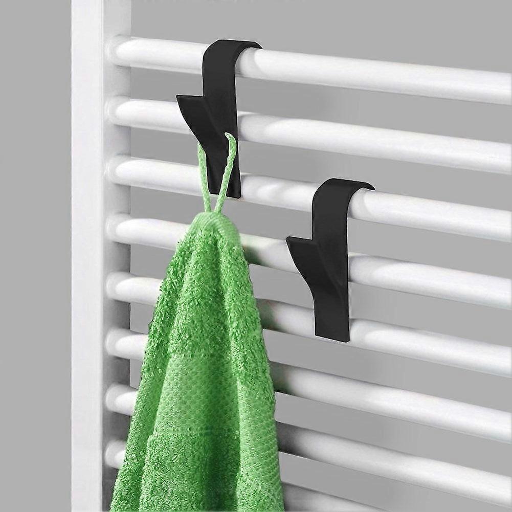 Black plastic hooks for towels and clothes, 2-pack