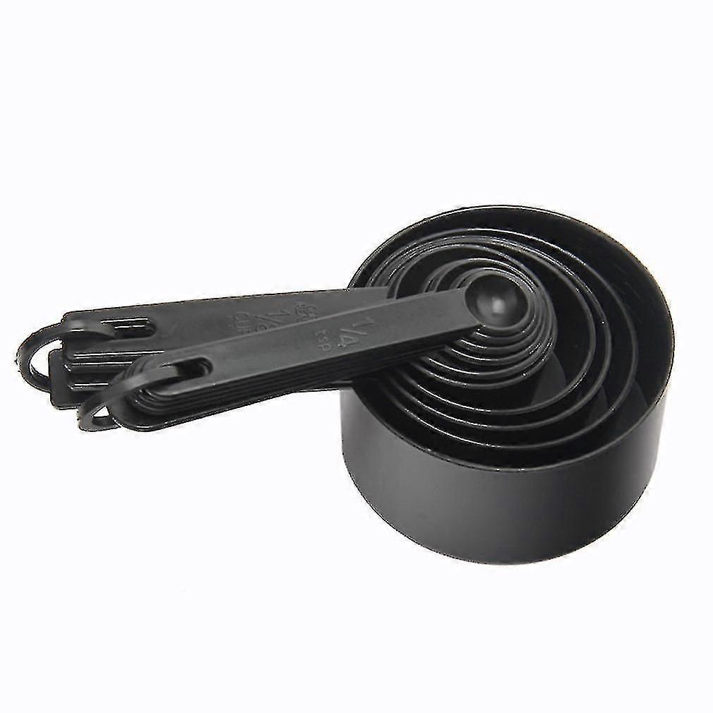 10pcs Black Plastic Measuring Spoons Cups Set Tools For Baking Coffee Tea