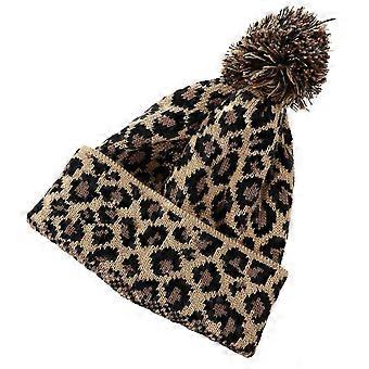 Coffee Beanie Knitted Hat 2Pcs Leopard Printed Wool compatible with Women Winter Outings Fashion Accessory