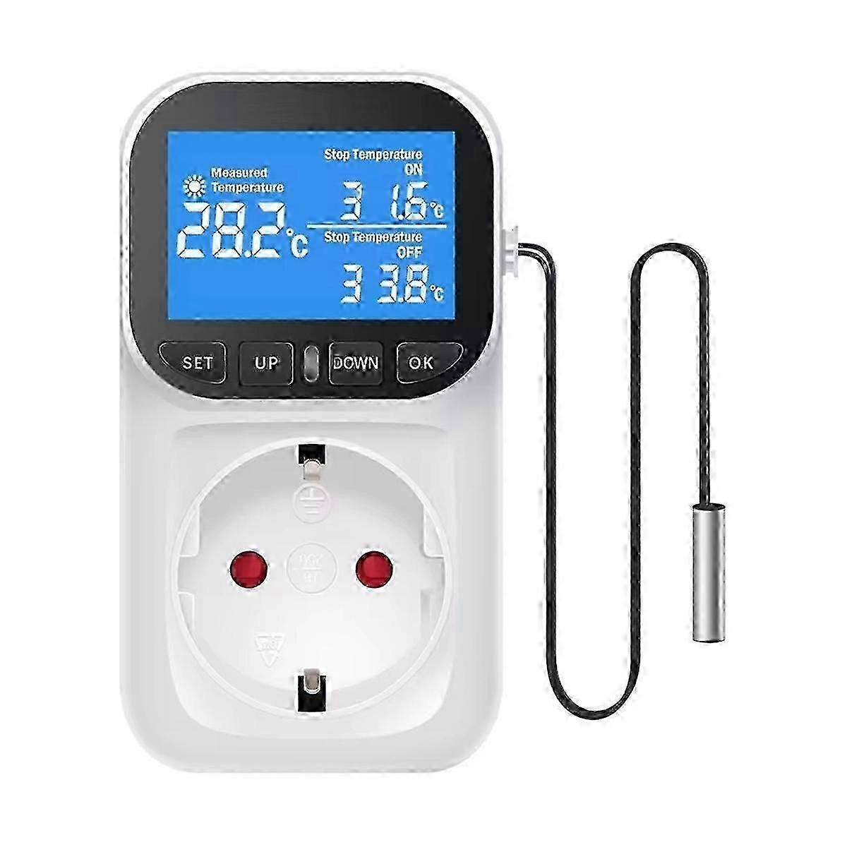 EU Plug Digital Temperature Controller Socket Outlet with Time Sensor Probe 16A Heating Cooling Switch