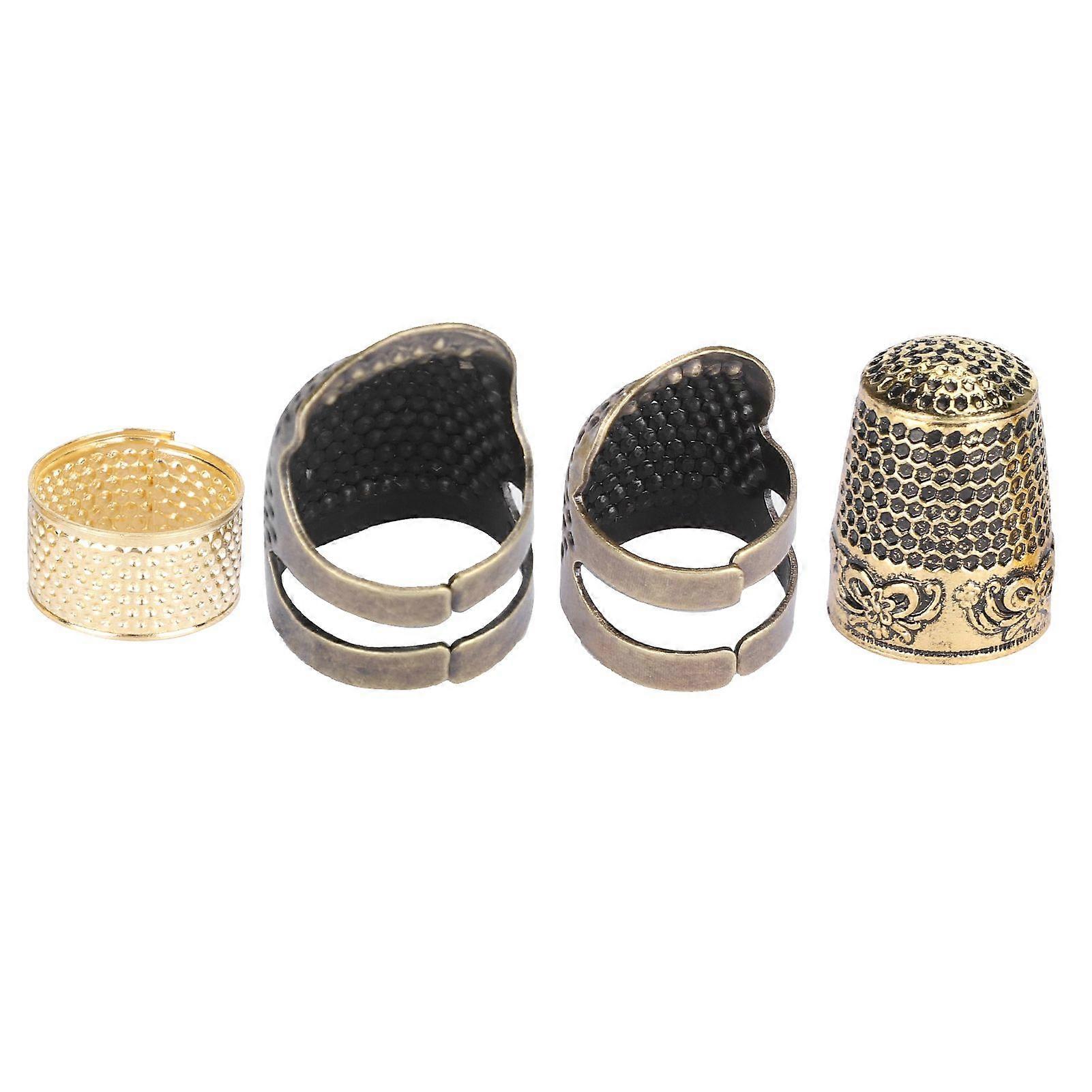 4pcs Sewing Thimble Set Brass Fingertip Protector Handworking Needle Adjustable Tool