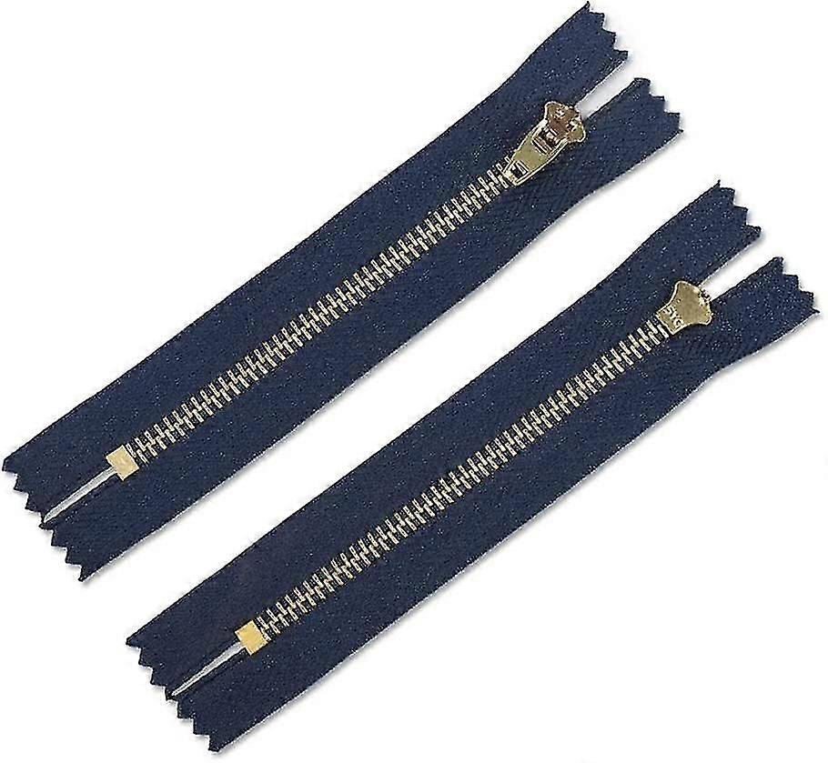 Lot de 2 fermetures éclair en alliage de laiton doré pour jeans, 10 cm (4 pouces), pour la couture de sacs (bleu foncé) -q42-GHUL
