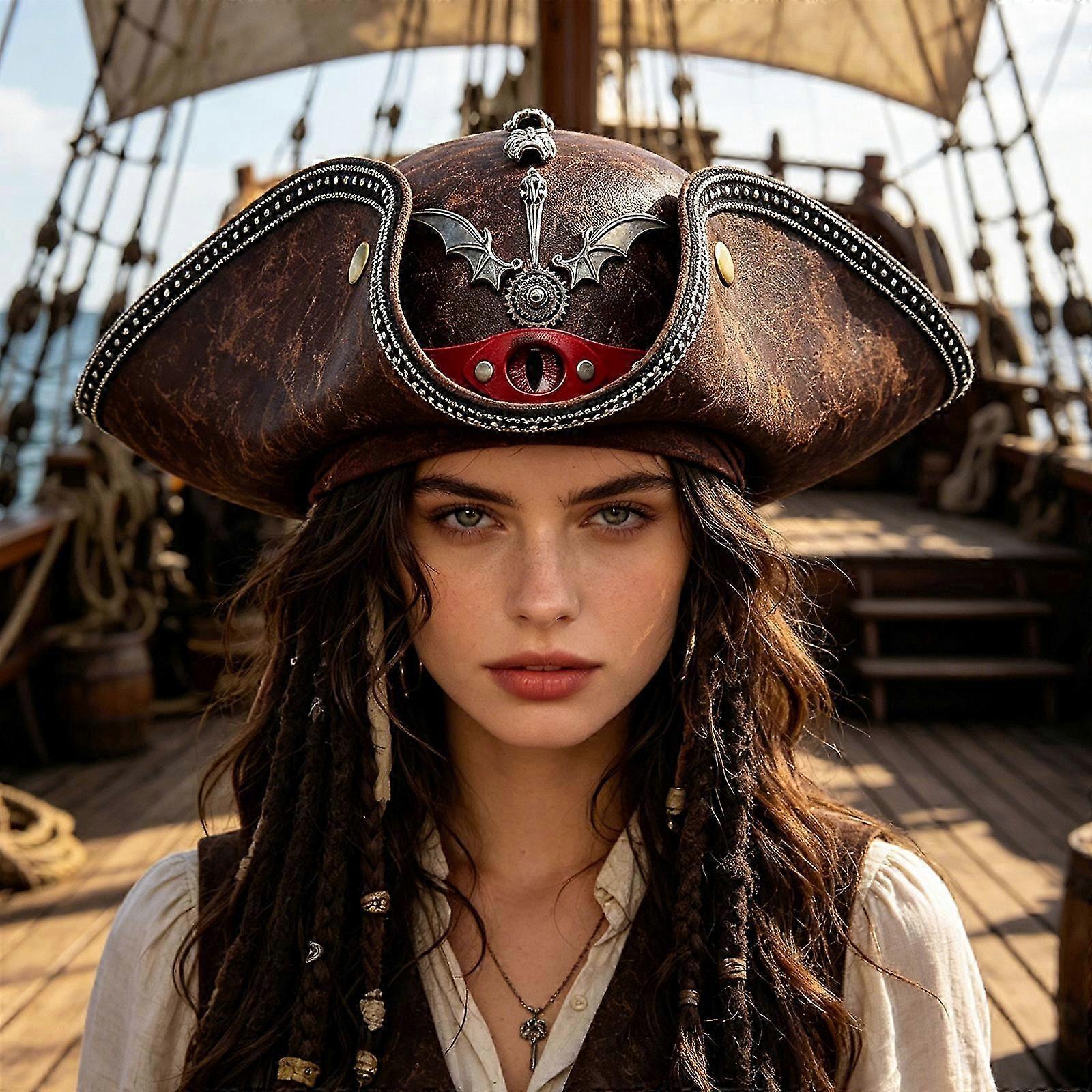 Lightweight Foldable Pirate Hat compatible with Halloween Festivals Comcompatible withtable Breathable Design brown