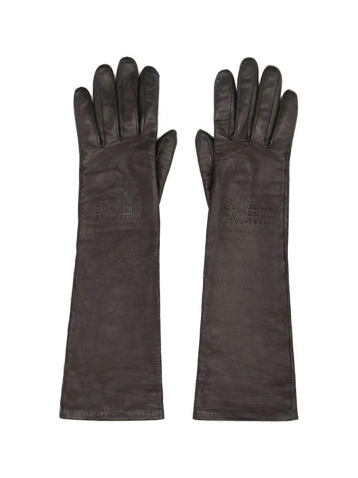 MM6 Embossed Logo Leather Gloves