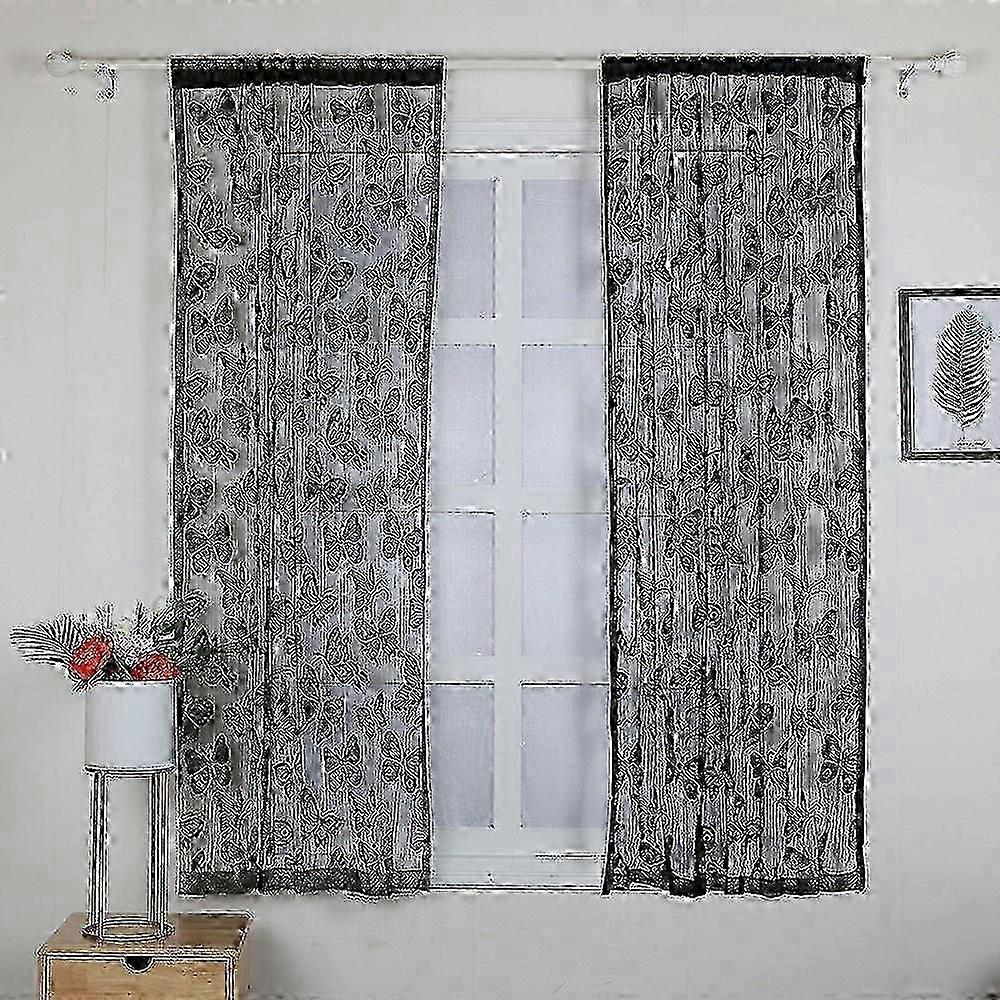 2pcs Butterfly Pattern Decor Window Curtain