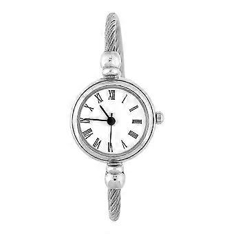 Lady Analog Round Quartz legering stropp Åpne armbånd klokke armbåndsur (romertall hvit dial)