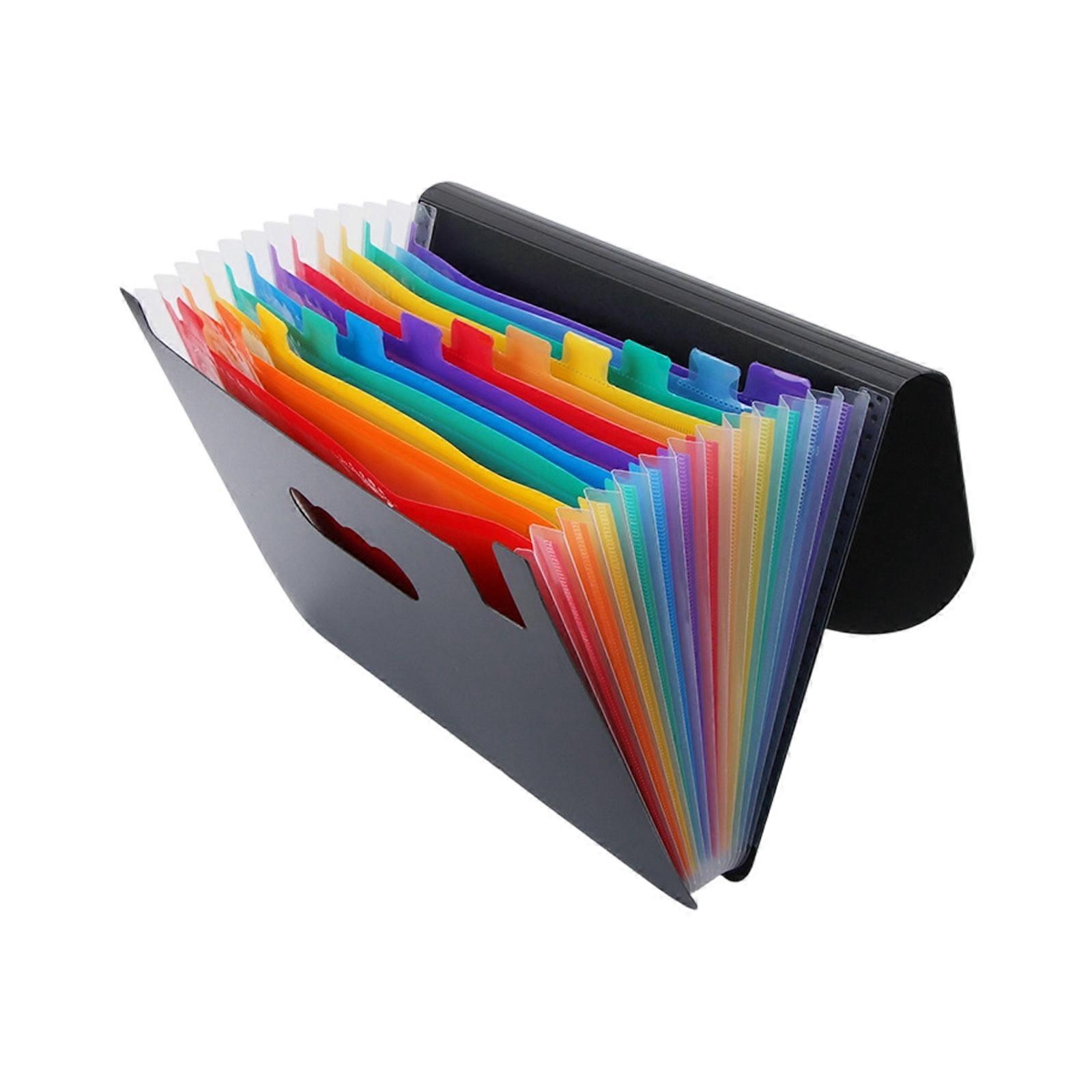 Black Accordions File Organizers Folder with Color-Coded Section Tabs for Contracts, Receipt, and Routine Paper Filing Multicolor