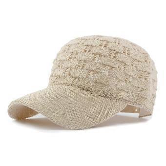 Women's Mesh Baseball Cap UV Protection Summer Trucker Hat Lace Design Adjustable Beige One Size