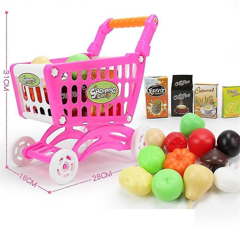 Rosa 16pcs Supermarkt Einkaufswagen Trolley Push Simulation Obst Gemüse