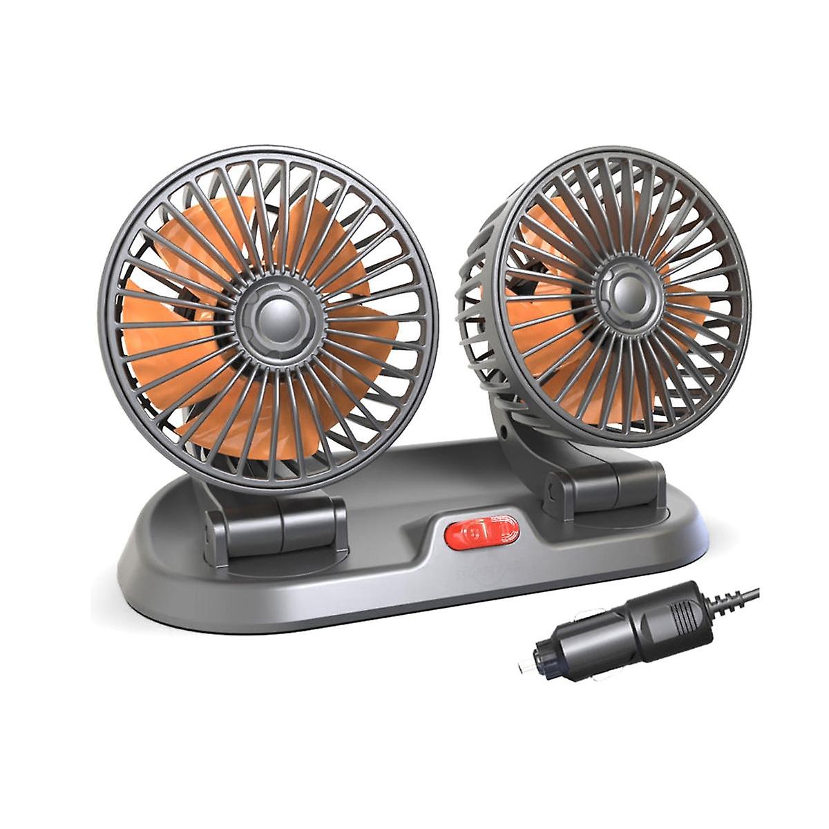 24V Car Fan Double Head Fan Portable Auto Cooling Fan Cooling Big Wind Electric Fan Car Folding Fan