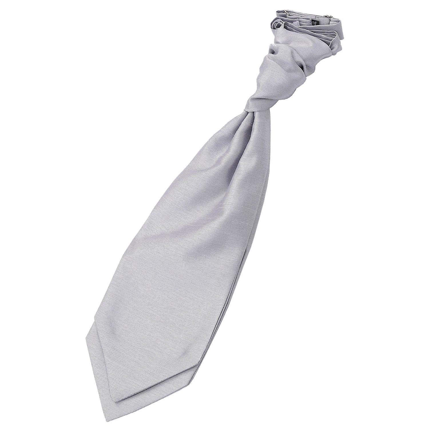 Silver Plain Shantung pre-amarrado casamento Cravat