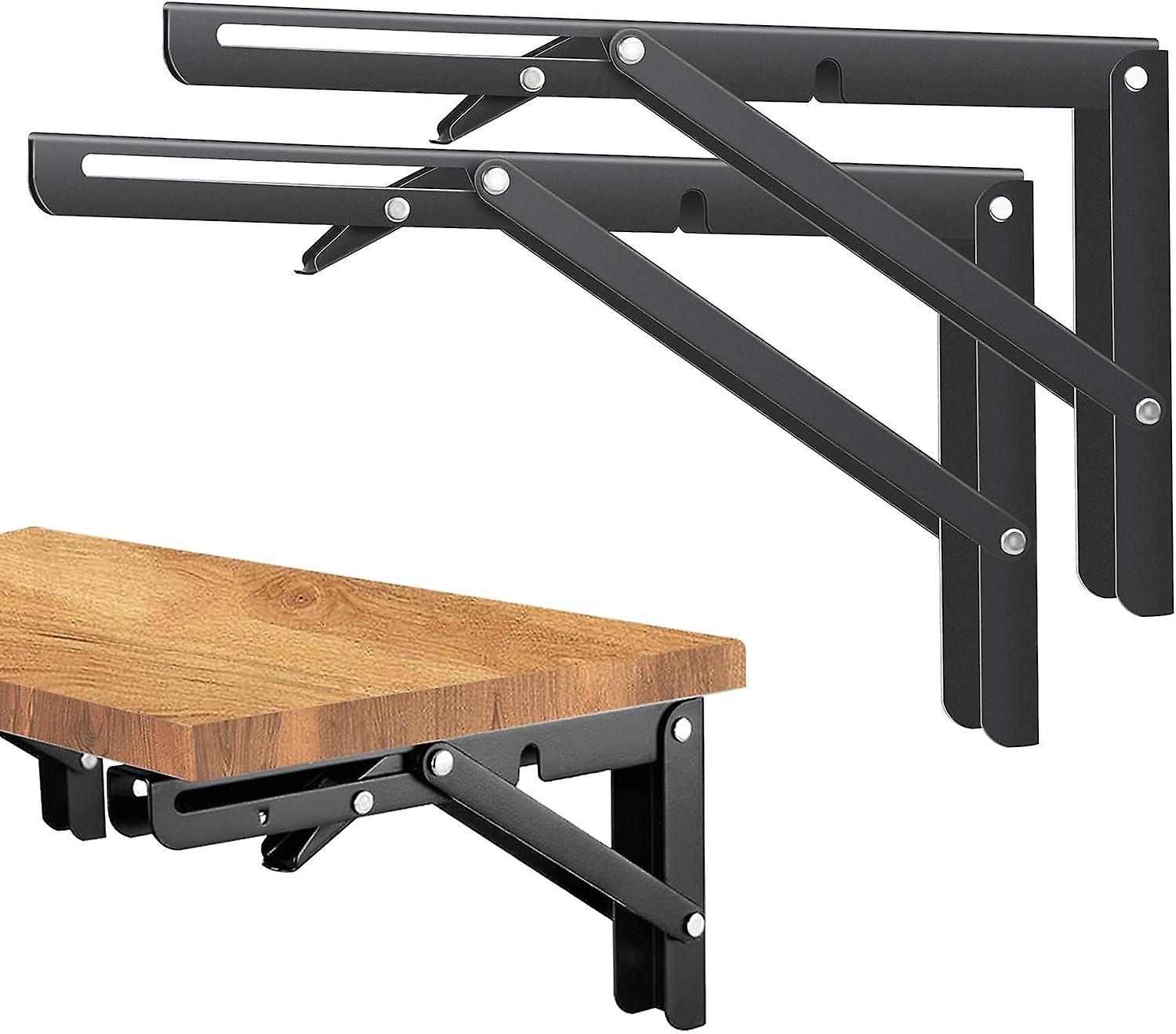 Folding Shelf Brackets Heavy Duty Shelf Brackets 10 Inch Diy Wall Mounted L Black Shelf Bracket Collapsible Space Saving For Table Work Bench2 Pack