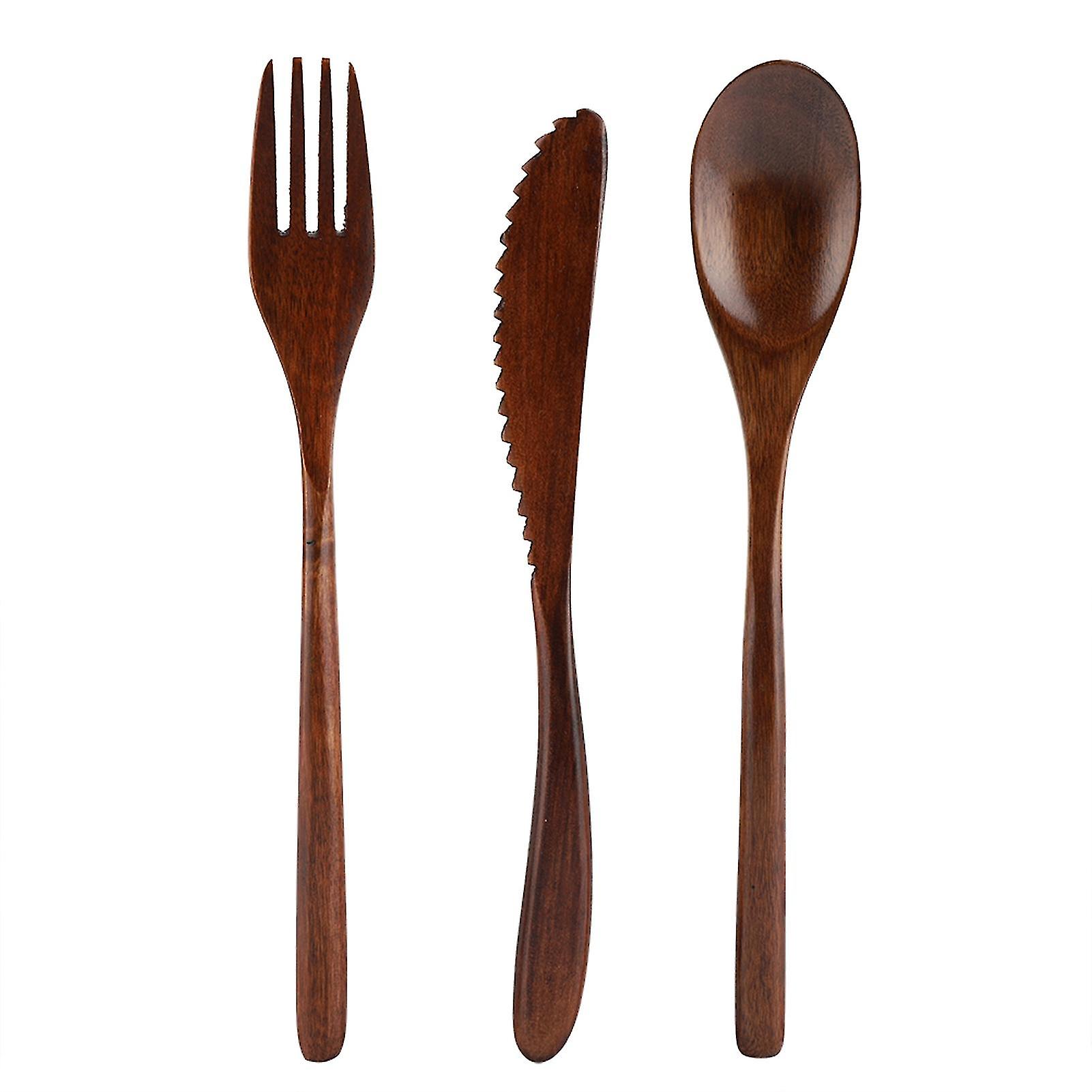 Japanese Style Reusable Wooden Dinnerware Set Tableware Kit (Knife &amp; Fork &amp; Spoon Only)