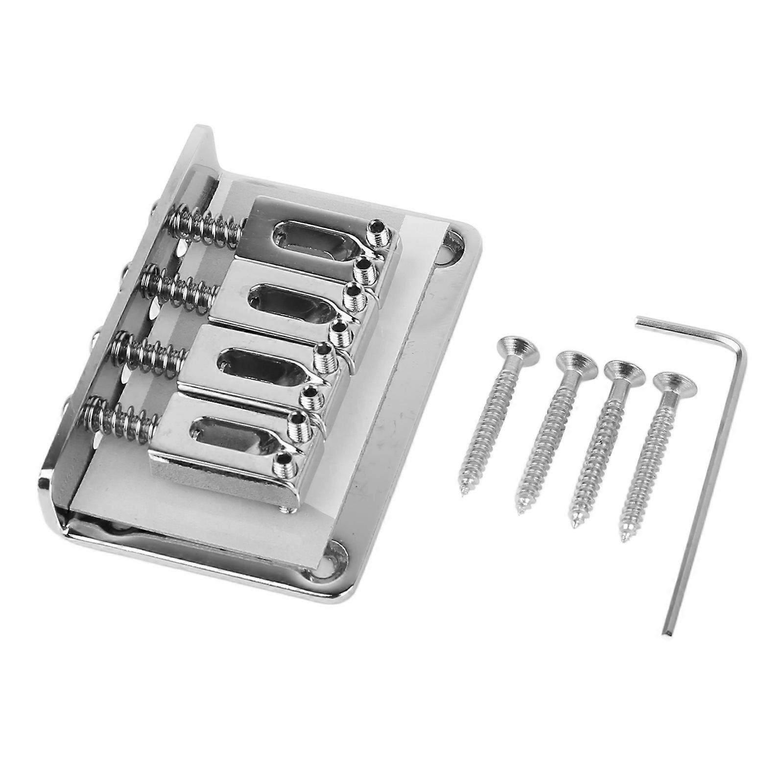 Electric Guitar Bridge 4 String Metal Fixed Hardtail Saddle Musical Instrument Accessories with Tool Set GA904 Silver