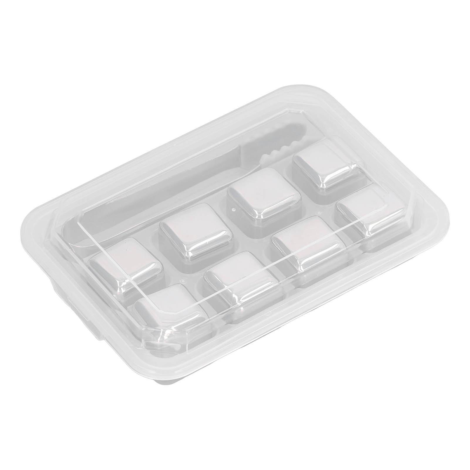 8PCS Whiskey Stones Set Reusable Stainless Steel Ice Cube with Tong and Storage Box for Wine Cooler