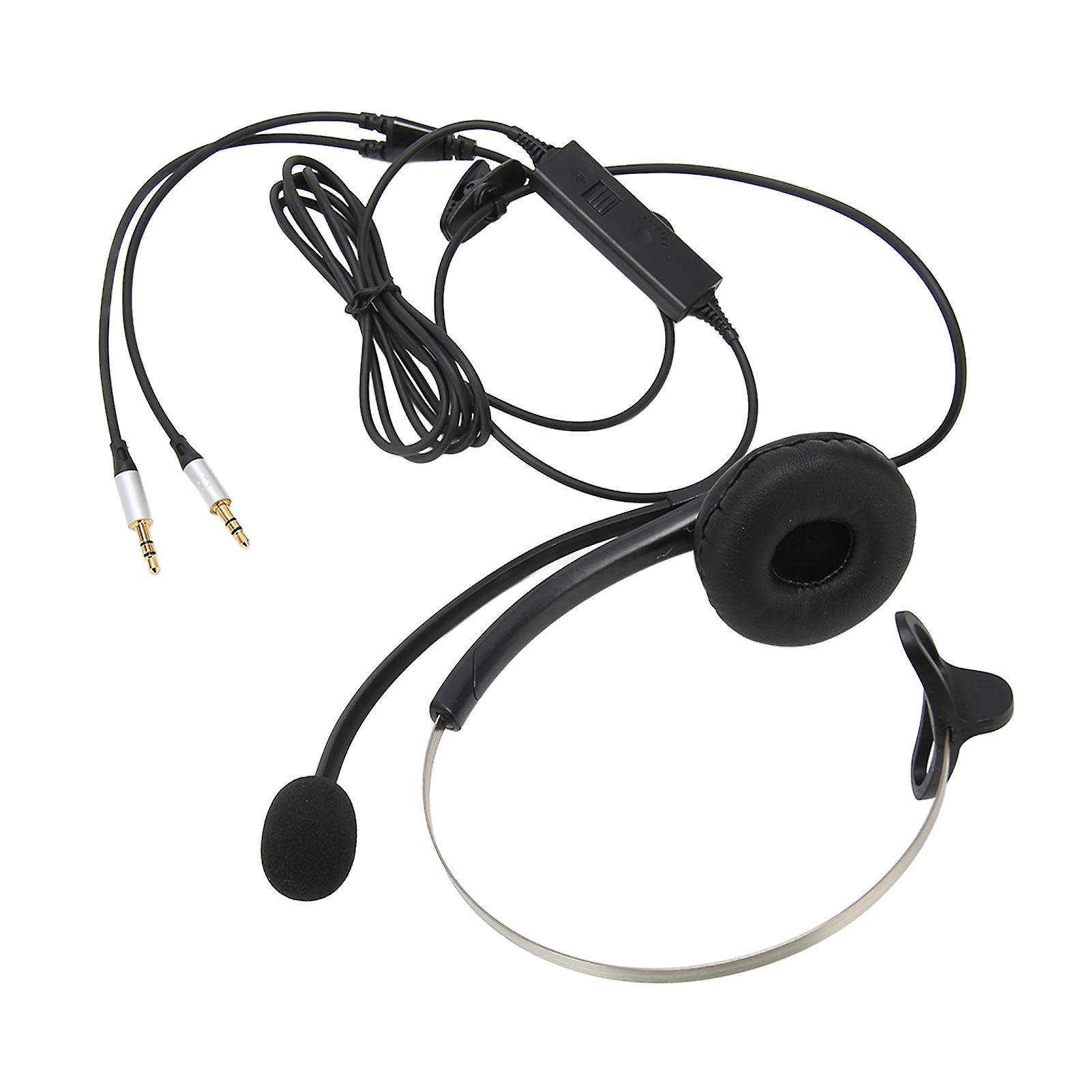 Single Ear Wired Headset Noise Canceling HD Calling Telephone Headset for Call Center Office Business Online Course Dual 3.5mm Interface 