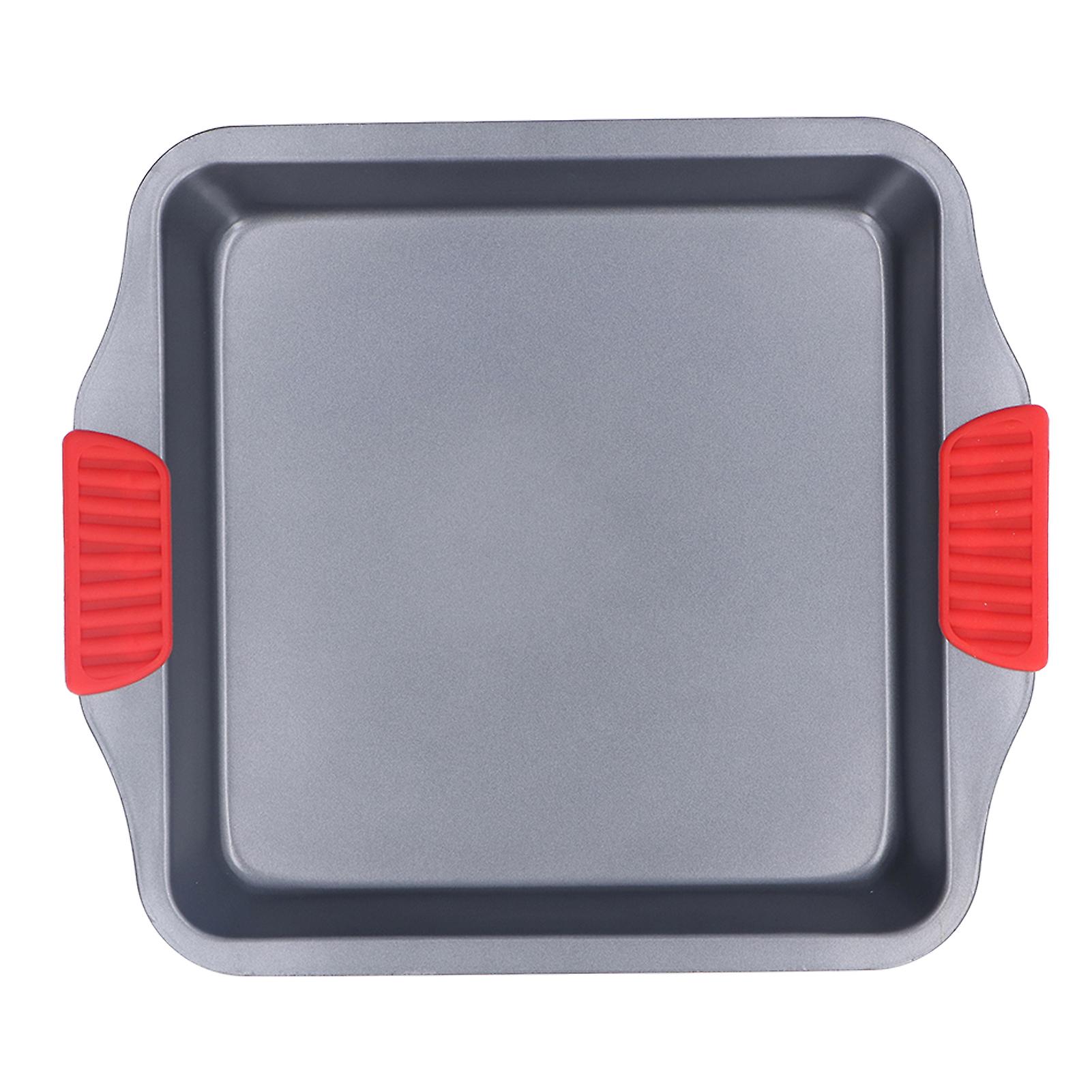 Baking Sheet Dual Red Silicone Handle Inadhesive Coating Carbon Steel Dishwasher Safe Deepened Design Oven Tray A 106 Quadrate Baking Pan with Handle