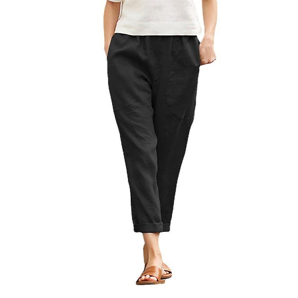 Women Pants Summer Casual Solid Cropped Trousers With Pockets